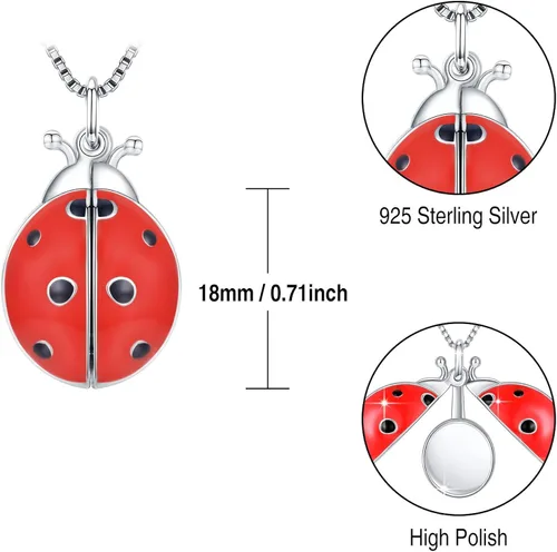 Miniatura 6 de Collar con medallón de mariquita que sostiene fotos de plata de ley 925 collar de mariquita regalo de joyería para mujeres y madres cumpleaños