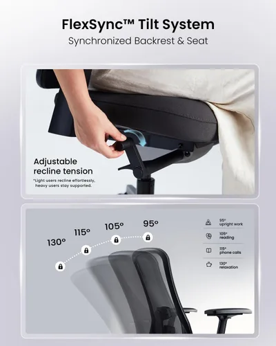 Miniatura 7 de ProtoArc Flexer Pro - Silla de oficina ergonómica de malla con soporte lumbar para mujer, asiento deslizante y reposabrazos 4D, bloqueo de Negro
