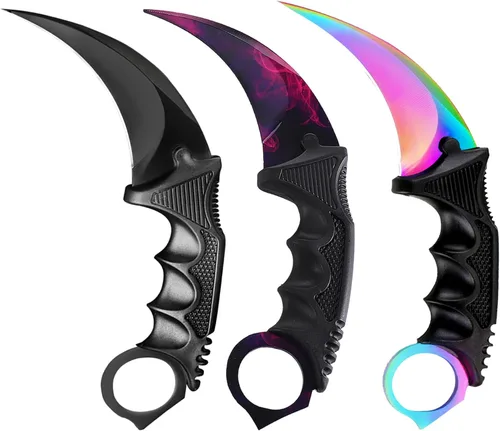 Miniatura 9 de Cuchillo Karambit de hoja fija de 3 piezas, herramienta de campamento, cuchillo de caza al aire libre con funda y cable, adecuado para senderismo
