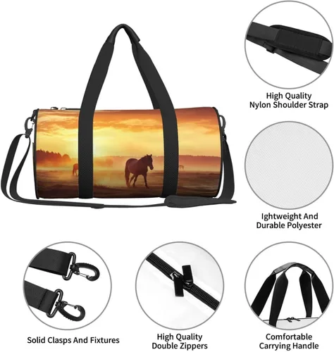 Miniatura 4 de Sports Gym Bag for Women Men Travel Duffel Bag Tote Horses on Pasture at Sundown Weekender Bag Canvas Carry on Overnight Bag for Travel Swimming