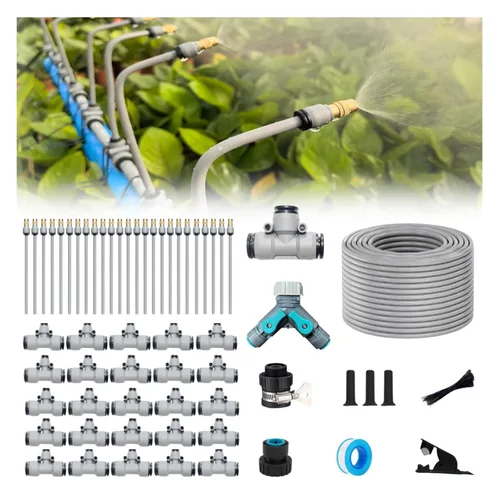 Miniatura 9 de Kits de riego por goteo de 49 pies, sistema de riego automático de conector rápido, con cuentagotas de flexión reemplazable, boquilla de cobre