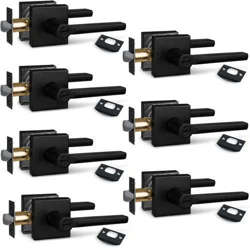 Miniatura 48 de NEWBANG Palanca de puerta de cama/baño para privacidad Baño e interior Manija de cerradura de puerta en negro mate envejecido, HD1601-DB-BK-1P