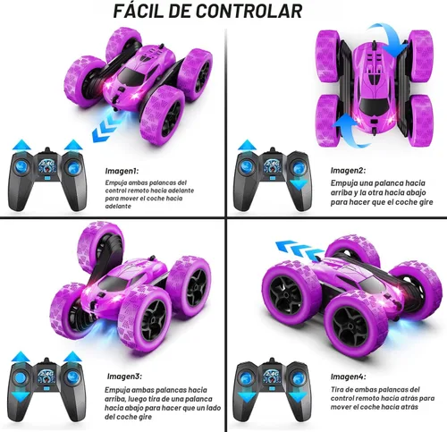 Miniatura 6 de QUNREDA - Autos RC, coche de control remoto púrpura para niñas, RC de doble cara de 2.4 GHZ, automóvil de acrobacias de 360° giratorio, control