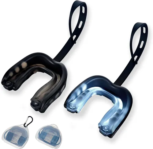 Miniatura 7 de Paquete de 2 protectores bucales de fútbol juvenil con correa y funda, protectores bucales deportivos para adultos, para fútbol, boxeo, baloncesto