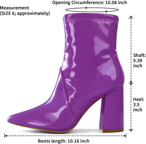 Miniatura 5 de mysoft Botas GoGo de tacón de bloque para mujer, botines puntiagudos, de piel de charol con cremallera lateral