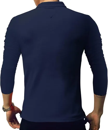 Miniatura 4 de LOGEEYAR Camisa polo de moda para hombre, de manga larga, ajustada, Henley, ropa de algodón piqué