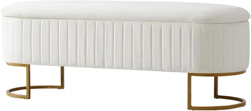 Miniatura 14 de EcoHarbor Living Banco de almacenamiento de 50.5" para pasillo, otomano tapizado con extremo de cama de terciopelo con patas doradas, reposapiés