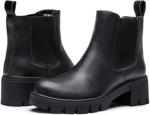 Miniatura 9 de Vepose Botines con suela de lengüeta 936 para mujer, plataforma Chelseatacón grueso con cordones