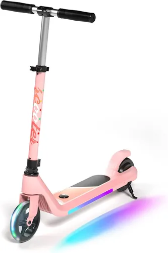 LINGTENG Patinete Eléctrico para Niños de 6 a 10 Años, Patinete de Impulso con Arranque por Patada con Velocidad y Altura Ajustables, Rueda Luminosa