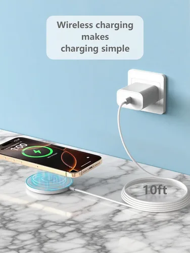 Miniatura 3 de Cargador inalámbrico magnético para Apple iPhone 17/16/15/14/13/12/11/AirPods, paquete de 2 cables largos de carga rápida de 10 pies con almohadilla