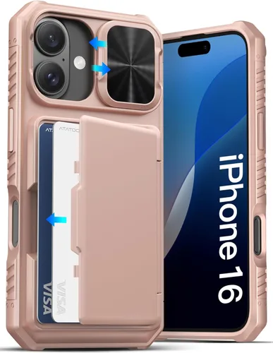 Miniatura 48 de ATATOO Funda para iPhone 17, tarjetero integrado (almacena 3-5 tarjetas) y funda para cámara deslizante y bloqueo RFID, protección de grado militar