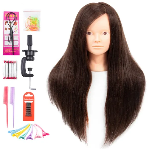 Miniatura 8 de NAYOO Cabeza de maniquí con cabello y soporte, maniquíes de cabello 60% real para practicar, cabezas de maniquí de cosmetología para práctica