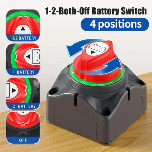 Miniatura 3 de Joinfworld Interruptor de desconexión de batería 1-2-Ambos-Apagado de 12V-48V, impermeable, interruptor de apagado de batería doble, interruptor