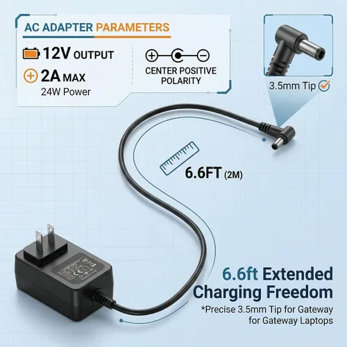 Miniatura 3 de VUOHOEG Cargador portátil de puerta de enlace de 12V 2A para GWTN156-11 GWTN141-5 GWTC116-2 GWNC21524, adaptador de CA de repuesto de 24 W con cable