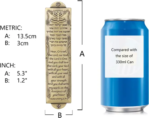 Miniatura 2 de BRTAGG Mezuzá de Metal para Puerta, Instalación con Cinta de Doble Cara, 13.5 cm de Altura, Escritura en Inglés y Hebreo, Bronce, Cubierta