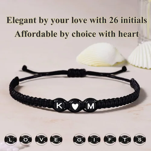 Miniatura 5 de Pulseras con iniciales para mujer, hombres, regalos para novia, novio, pulseras con letras "I Love You", regalos para ella, él, mejor amigo, regalo