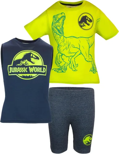 Jurassic World Universal Studios Boys T-Rex - Camiseta de manga corta con logotipo de dinosaurio camiseta sin mangas y pantalones cortos de malla
