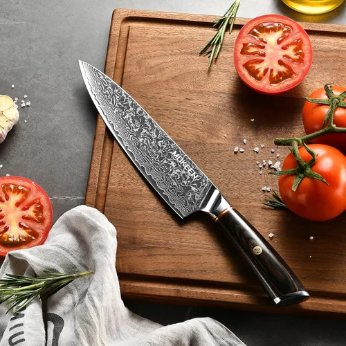 Miniatura 5 de Cuchillo de chef – Cuchillo de cocina VG10 de acero Damasco de 67 capas, cuchillo japonés de 8 pulgadas para cortar carne y verduras, cuchillo