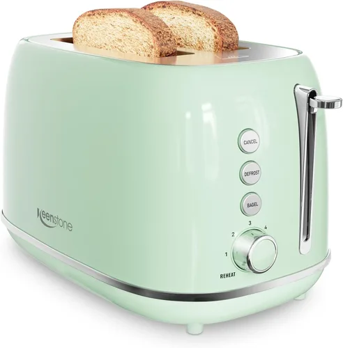 Miniatura 17 de Tostadoras de 2 rebanadas de acero inoxidable retro con bagel, función de cancelar, descongelar y 6 ajustes de tostado de pan, tostadora de bagel