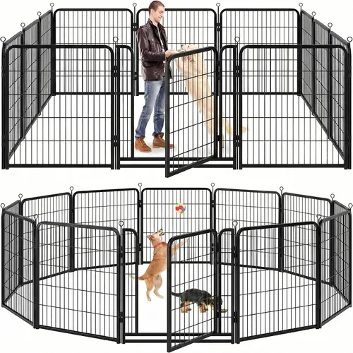 Kfvigoho Corralito para perros para exteriores, extra ancho, 12 paneles de alta resistencia con revestimiento antioxidante, valla para perro