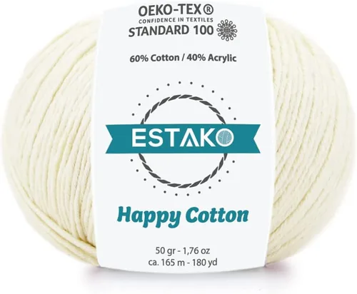 Miniatura 35 de Estako Happy Cotton, 1,76 oz (50 g) / 180 yardas (165 m) de lana 60 % algodón y 40 % acrílico, suave, fina/deportiva (2) para crochet y tejer