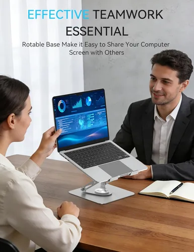 Miniatura 2 de SOUNDANCE Soporte para laptop con base giratoria de 360°, elevador ergonómico para computadora para escritorio, altura ajustable multiángulo, Gris