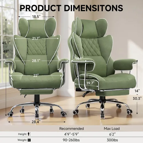 Miniatura 3 de COMHOMA Silla de juegos grande y alta con soporte lumbar de resorte de bolsillo, silla de oficina ergonómica con reposapiés, silla de escritorio
