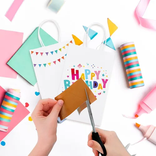 Miniatura 5 de MESHA Bolsas de papel de regalo de 5.25 x 3.75 x 8 pulgadas, pequeñas bolsas de papel blancas con asas a granel, 100 bolsas de papel kraft