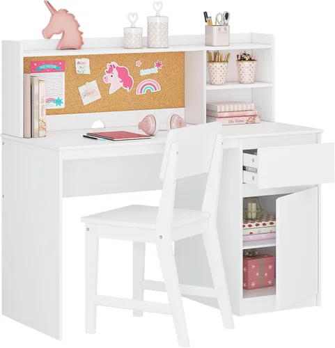 Miniatura 10 de UTEX Escritorio de estudio para niños con silla, juegos de escritorio y sillas con gabinete para 3-8, mesa de estudio para niños de madera, mesa
