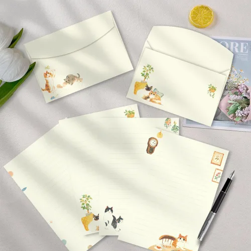 Miniatura 6 de 72 piezas de papel de escritura y sobres de gato lindo, juego de papelería de 8.3 x 5.6 pulgadas, 48 hojas rayadas y 24 sobres, diseño de gatito