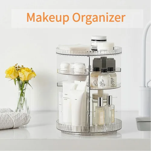 Miniatura 4 de vacane Organizador de maquillaje giratorio transparente, 8 capas ajustables, organizador de tocador para el cuidado de la piel, vitrina