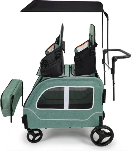 Miniatura 4 de Cochecito de 4 plazas, vagón cuádruple grande para niños de 2, 3, 4, bebé, viaje, todo terreno, empuje, triple, doble, doble cara a lado, con Gris