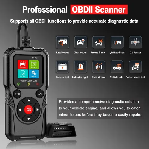Miniatura 2 de Escáner OBD2 con probador de batería, lector de códigos de automóvil para comprobar la luz del motor, datos en vivo, voltaje y vida de la batería