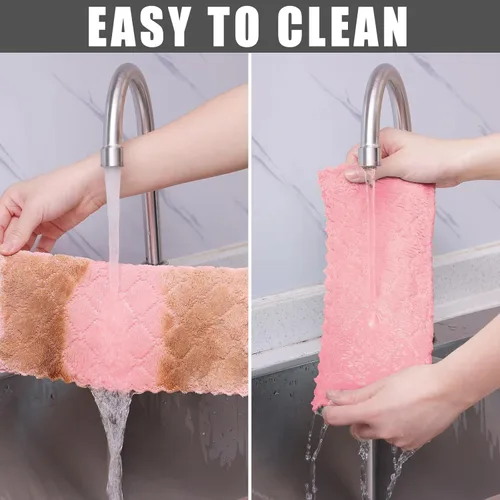 Miniatura 7 de Homaxy - Paquete de 12 trapos de cocina (10 x 10 pulgadas, rosado), de terciopelo coral, supersuaves y absorbentes, de secado rápido, paño