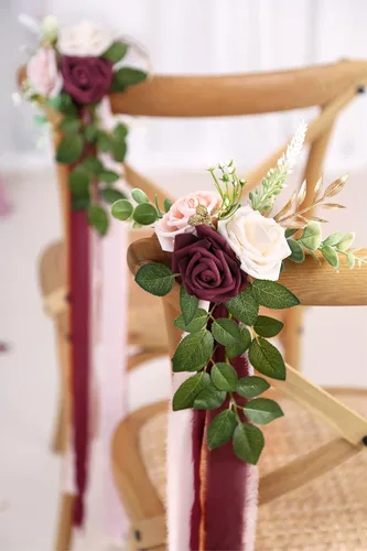 Miniatura 4 de Decoraciones de pasillo de boda para ceremonia de boda, juego de 10 flores de banco para decoración de sillas de iglesia, decoración de fiesta