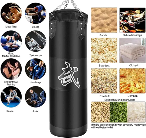 Miniatura 4 de Juego de sacos de boxeo colgantes sin relleno, sacos de boxeo pesados para adultos, niños y jóvenes, incluye vendas para manos, ganchos para sacos