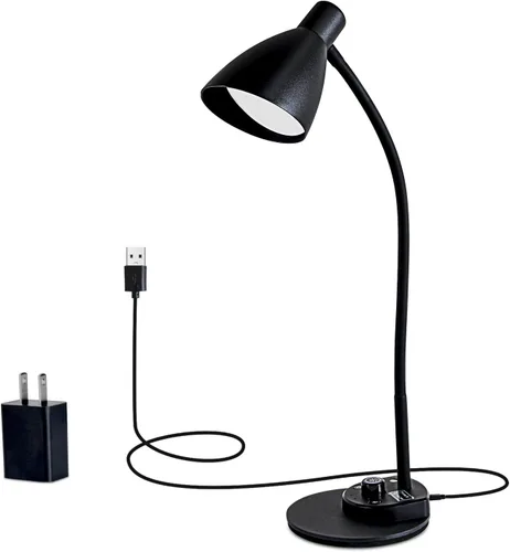 Lámpara LED de escritorio, luz de escritorio con cargador USB, 3 temperaturas de color y 20 niveles de brillo, luz de escritorio de metal para