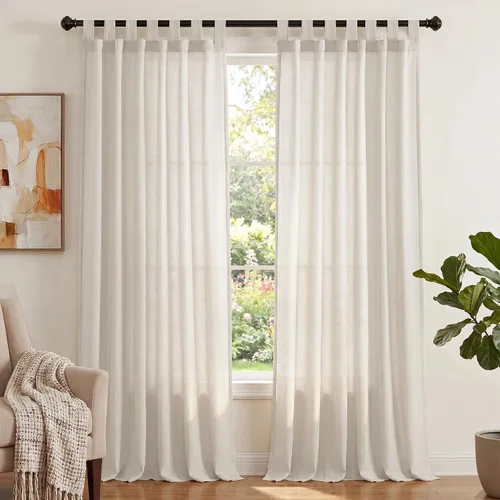 Miniatura 12 de PrinceDeco Cortinas de Lino de 63 Pulgadas de Largo con Trabillas Superiores Paneles de Tratamientos para Ventanas Semi Transparentes de Filtrado
