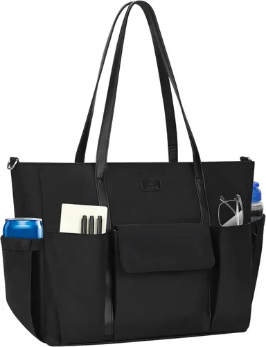 Miniatura 10 de Bolsa de mano para laptop de 15.6 pulgadas, maletín tipo bolsa de tamaño grande con puerto USB para mujer 01-Negro