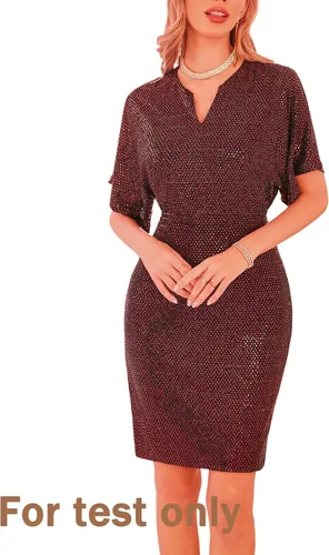 Miniatura 6 de GRACE KARIN Vestidos de lentejuelas para mujer, mangas brillantes de murciélago, cuello con muescas, vestido midi ajustado para cóctel, fiesta, cita