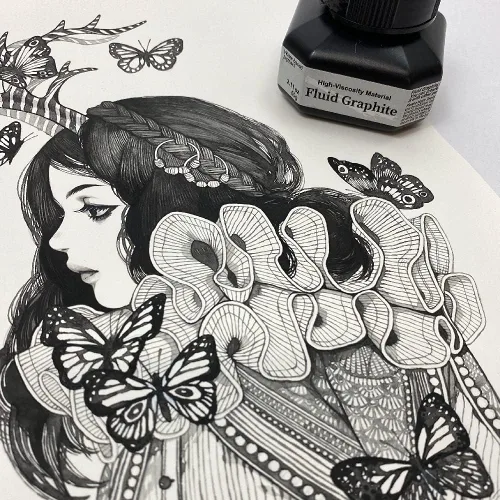 Miniatura 7 de Kuretake Tinta de pintura, para pluma de inmersión, pincel, líquido, pasta, artista, pinturas no tóxicas, ilustración, letras, dibujo, escritura