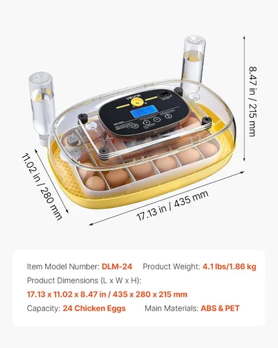 Miniatura 7 de VEVOR Incubadora de 24 huevos, volteador automático de huevos con vela LED, control de temperatura y humedad, ventana transparente de 360°