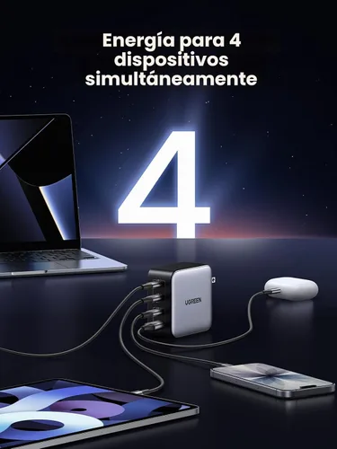 Miniatura 3 de UGREEN Nexode Cargador USB C GaN de 100W, Adaptador de Corriente Rápido Compacto Plegable de 4 Puertos para Cargador de Laptop para MacBook Pro/Air
