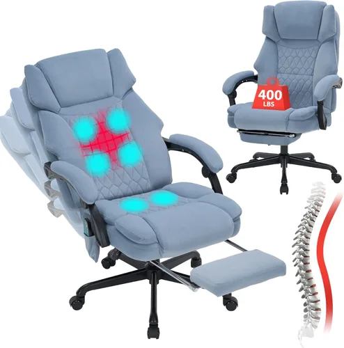 Miniatura 13 de Silla de Oficina de Masaje con Calor, Silla de Oficina Reclinable con Reposapiés, Sillas de Escritorio para el Hogar con Vibración de 6 Puntos