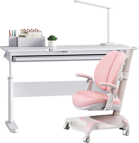 Miniatura 10 de FCD Escritorio y silla para niños, juego de escritorio y silla de estudio ergonómico, multifuncional, ajustable, mesa de dibujo y estación