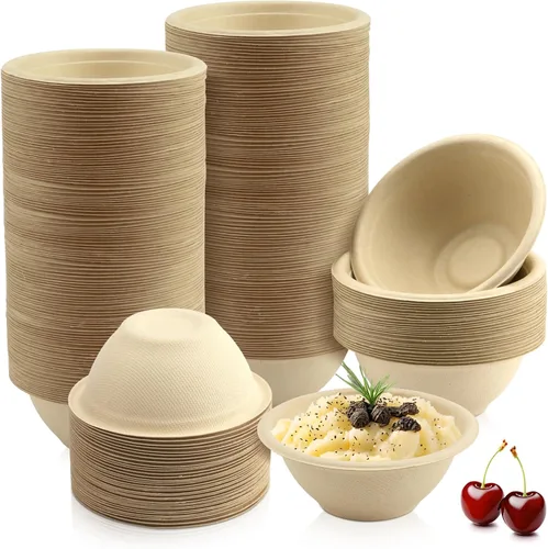 Miniatura 14 de LeonBach Paquete de 100 cuencos de fibra de bagazo natural de 2 onzas, vasos de papel desechables para microondas, muestra segura, aperitivos, Marrón