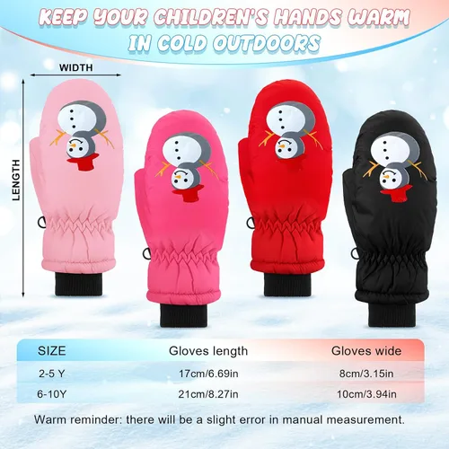 Miniatura 2 de Liitrsh 4 pares de guantes de nieve para niños, guantes de esquí cálidos de invierno para niños y niñas, guantes de nieve para clima frío para esquí