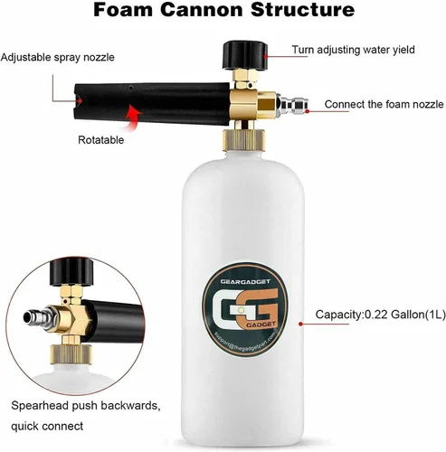 Miniatura 3 de Cañón de espuma con conector rápido de 1/4 de pulgada, 1 litro, 5 puntas de boquilla para lavadora a presión