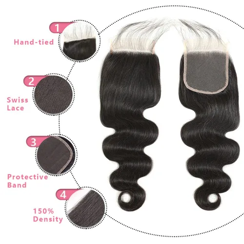 Miniatura 2 de Cabello humano ondulado con cierre de encaje HD de 10 pulgadas, 100% cabello humano virgen brasileño, ondulado, cierre de encaje transparente 4x4