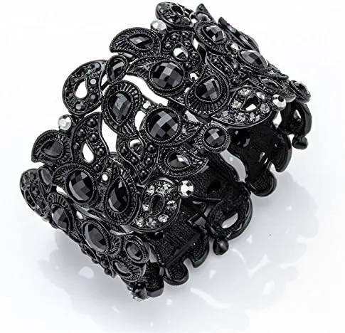 Miniatura 2 de YACQ Pulsera elástica de flores para mujer para muñecas de 6-12 a 7-12 pulgadas, cómoda banda elástica y joyería de cristal con patrón floral, sin